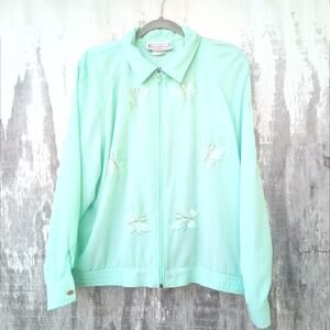 Vintage Saint Germain Paris Jacket Womens M Mint Green Embroidered Butterflies